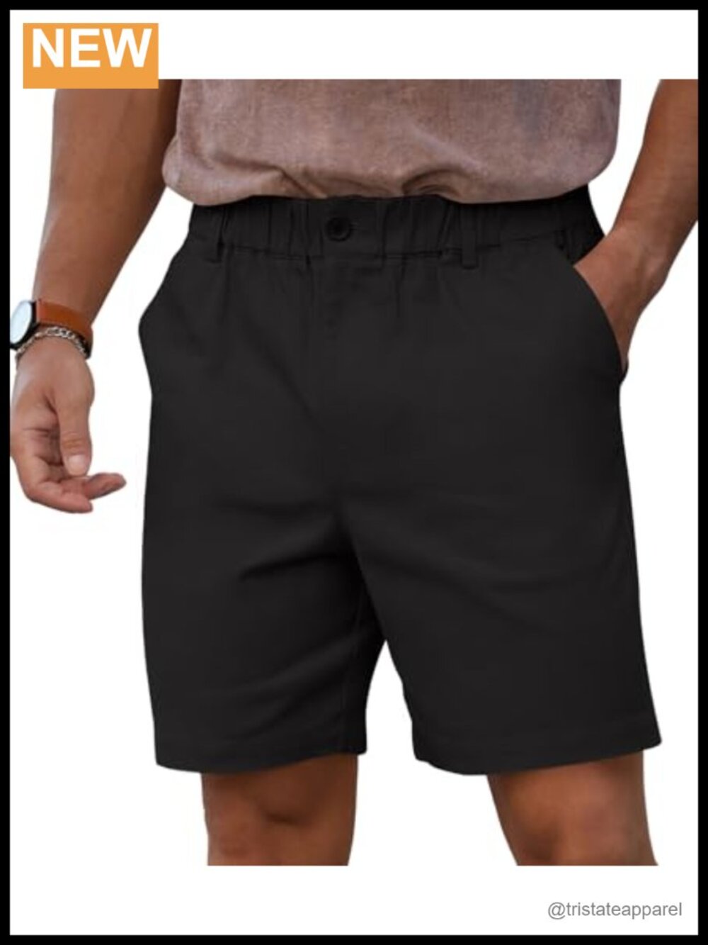 Men's Cotton Casual Classic-fit 7" Chino Shorts Elastic Waist